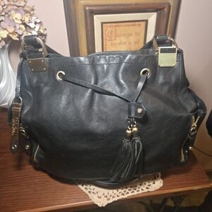 Cole Haan Black Leather Shoulder Bag with Gold Accents
